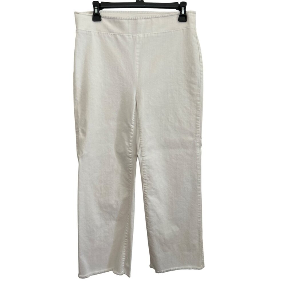 Loft White Womens Mid-Rise Cropped Elastic Waist Jeans With Frayed Hem Size 4